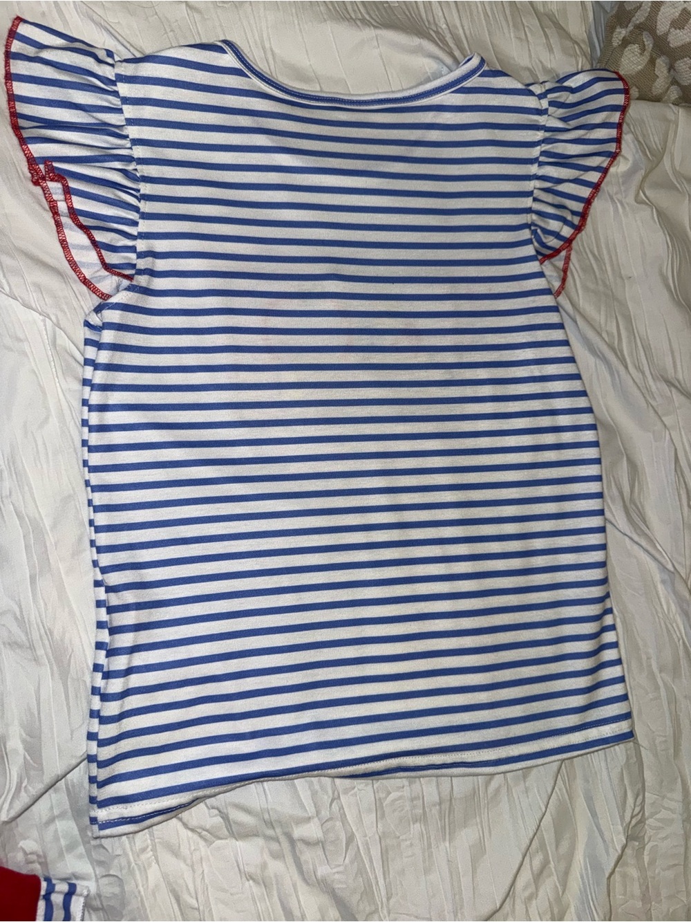 Striped Blue & White Top with Red Ruffle Shorts Set - Picture 4 of 9